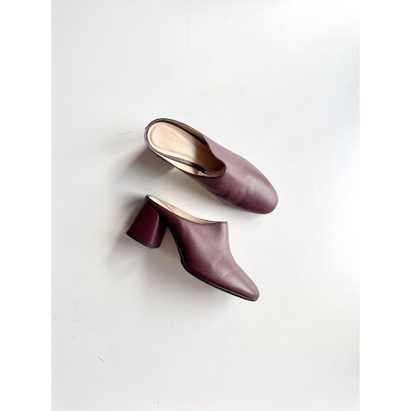 Club Monaco Shoes - CLUB MONACO Lidiane Burgundy Leather Block Heel Mules Slides, Size 37.5